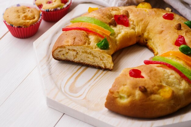 Epiphany day desserts on wooden board