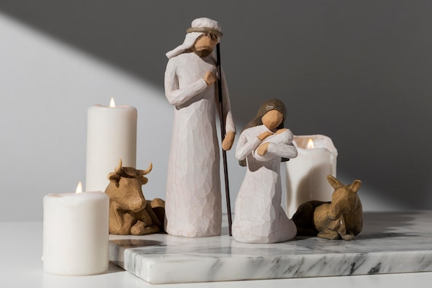 Epiphany day female and male figurine with cattle and baby