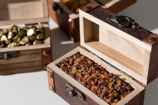 Epiphany day treasure chests with raisins and stones