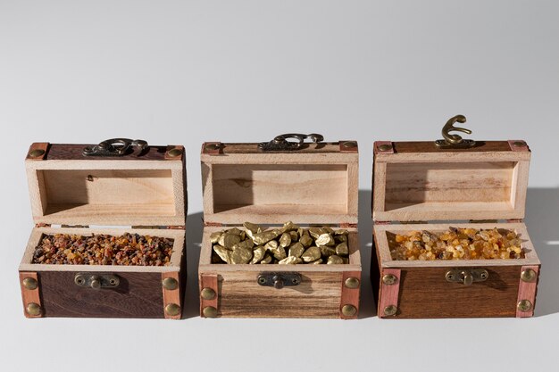 Epiphany day treasure chests with stones and raisins