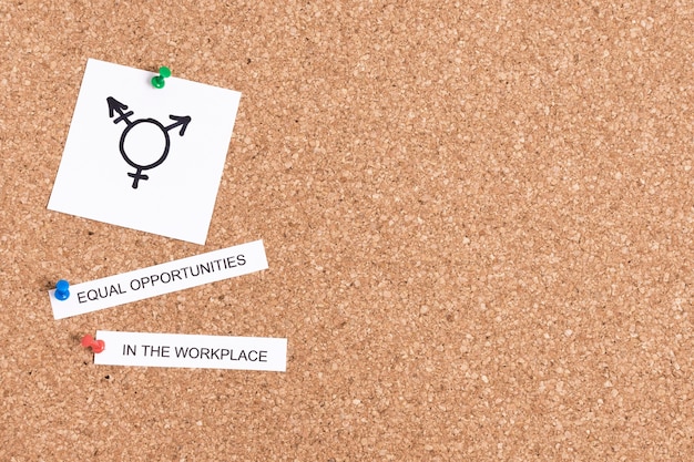 Equal opportunities in the workplace and gender symbol copy space