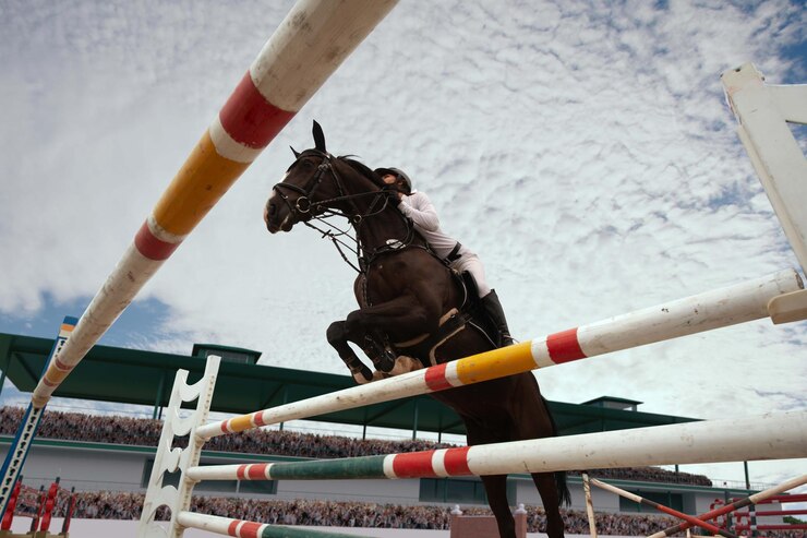 無料Photo 乗馬スポーツ少女はチャンピオンシップで馬に乗る