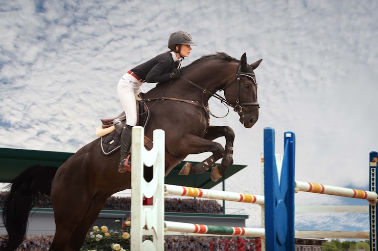 無料Photo 騎馬スポーツ 若い女の子がチャンピオンシップで馬に乗る