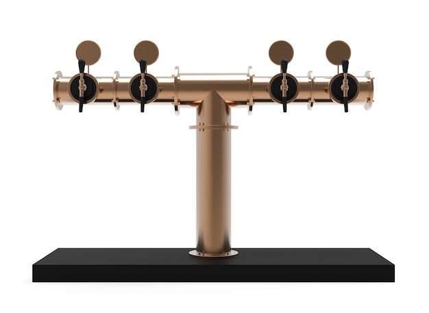 Equipment for bar 3d illustration isolated on white metallic bronze beer pump tower render