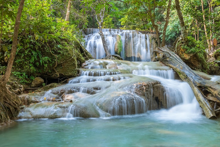 Free Photo erawan waterfall tier 2 in national park at kanchanaburi thailand