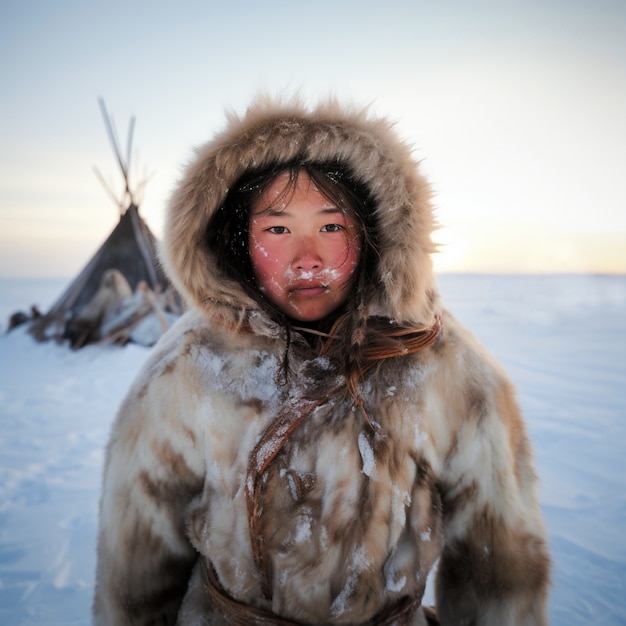 Free photo eskimo people living in extreme weather condition