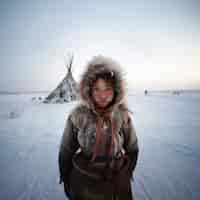 Бесплатное фото Эскимо, живущие в экстремальных погодных условиях