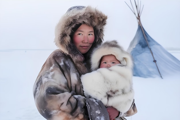 Бесплатное фото Эскимо, живущие в экстремальных погодных условиях