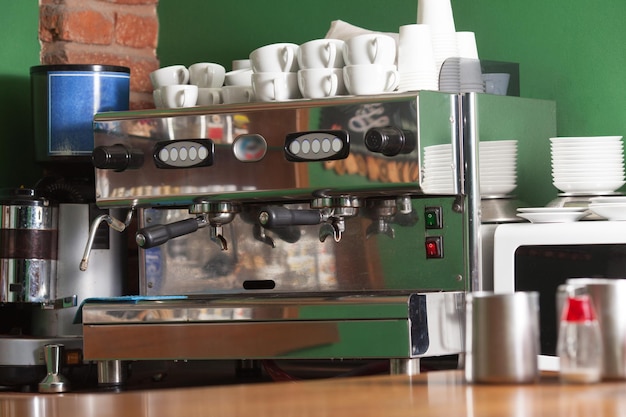 Espresso coffee machine in bar, work place
