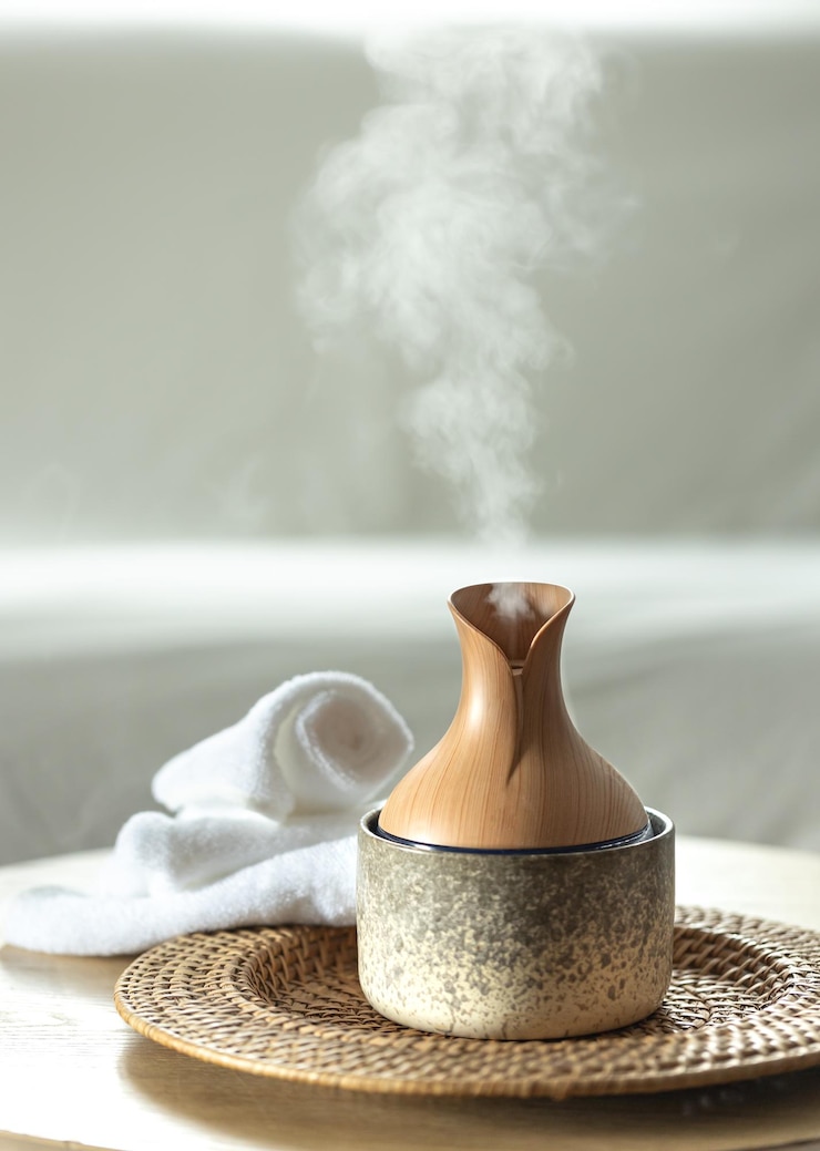 無料Photo エッセンシャルオイルアロマディフューザー (etheric oil aroma diffuser) は水を空気中に拡散させるための湿気化器です