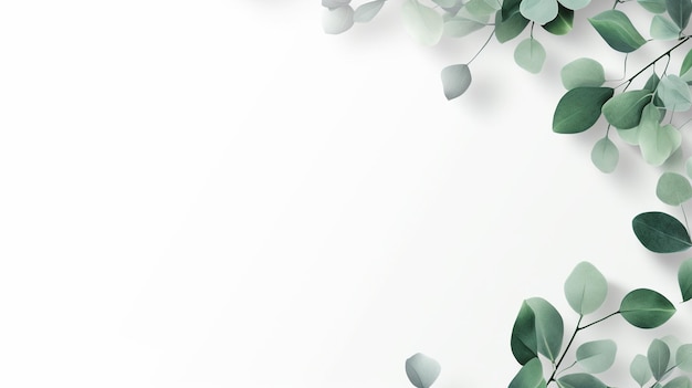 Eucalyptus leaves on a white surface painted in watercolor