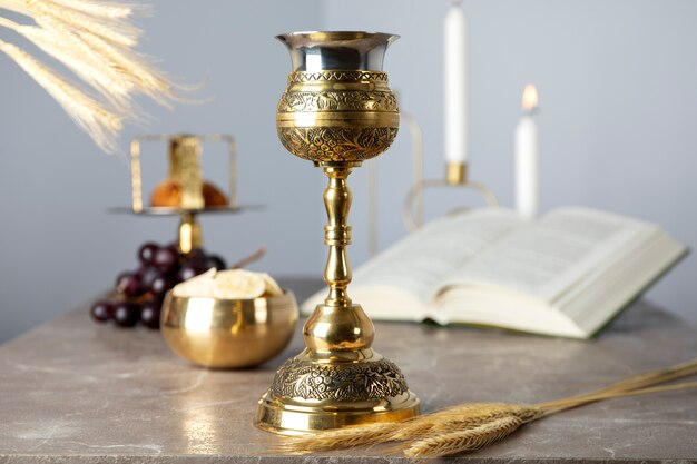 Eucharist celebration with chalice and book