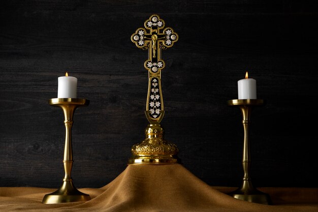 Eucharist celebration with cross and candles