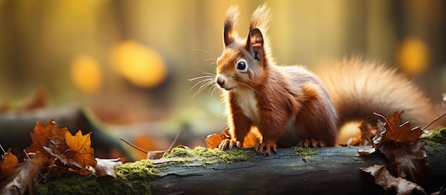 Free photo eurasian red squirrel sciurus vulgaris in autumn forest