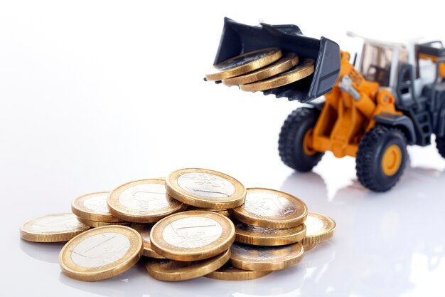 Euro money coins and loader on white space