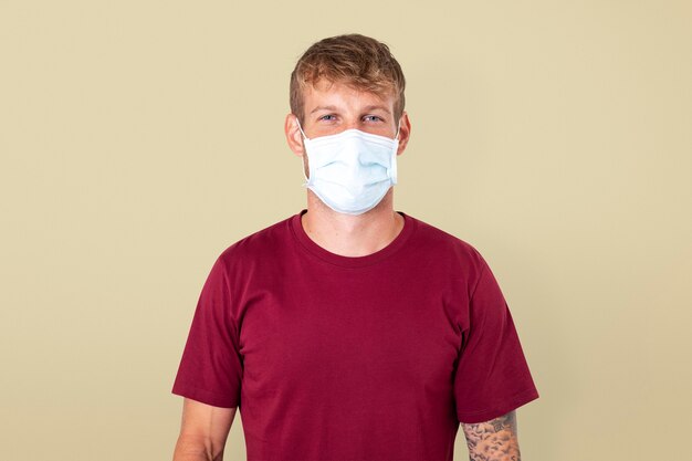 European man wearing face mask in the new normal