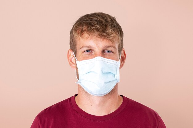 European man wearing face mask in the new normal