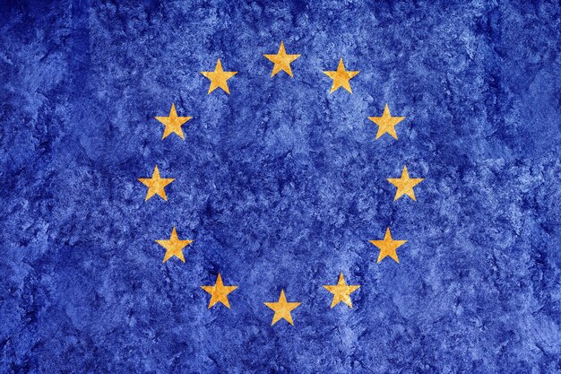 European Union Metallic flag, Textured flag, grunge flag