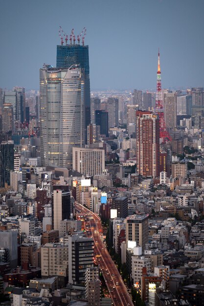 Evening city landscape high angle