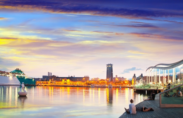 evening view of Barcelona from Port Vell