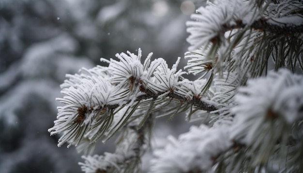 Бесплатное фото Вечнозеленые ветки, украшенные морозными снежинками, зимой сгенерированы искусственным интеллектом