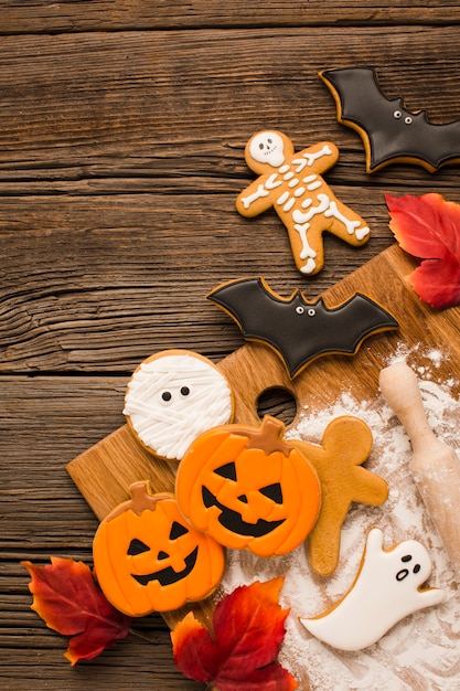 Evil halloween cookies on a wooden background