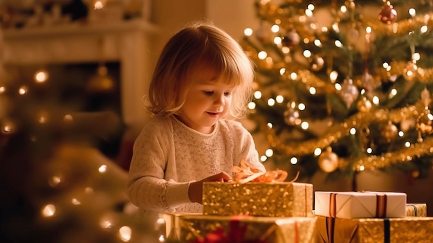 Free photo excited girl with her christmas present