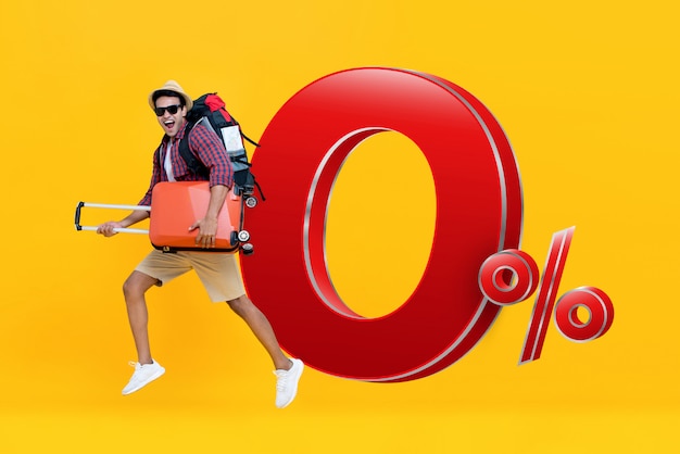 Excited tourist  travel with 0% interest instalment payment plan