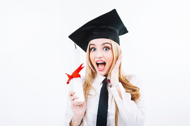 Excited woman with diploma
