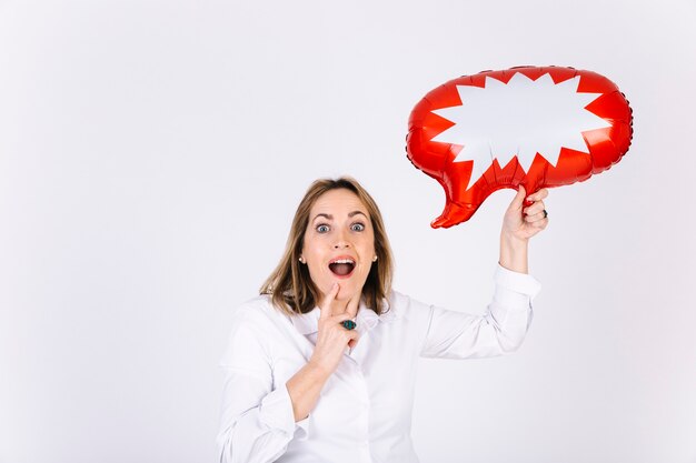 Free photo excited woman with speech bubble