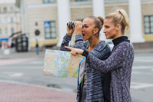 Excited women sightseeing