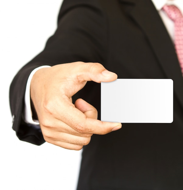 Executive holding a blank business card