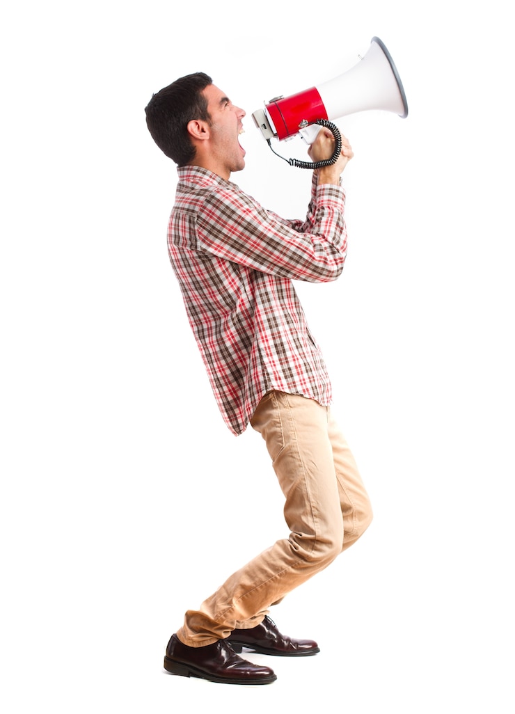 Free Photo executive with striped shirt screaming with a megaphone