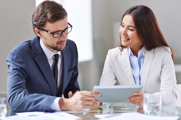 Executives preparing for the meeting