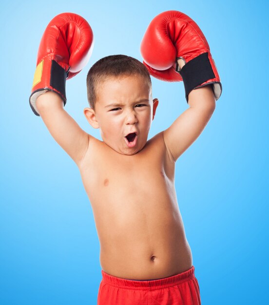 exercise childhood fighter handsome cheering