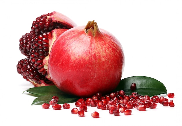 Exotic and delicious pomegranate on white background