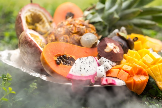 Exotic fruits in a smoke