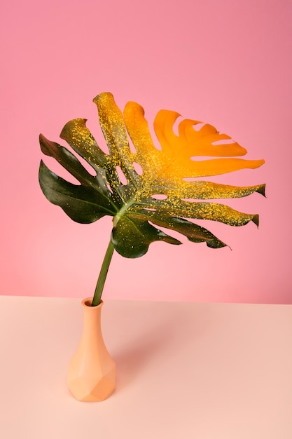 Free photo exotic gradient leaf in vase