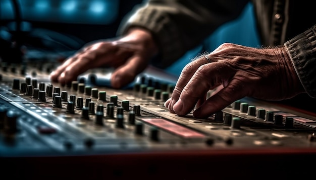 Free photo expert sound engineer adjusts mixer in nightclub performance generated by ai