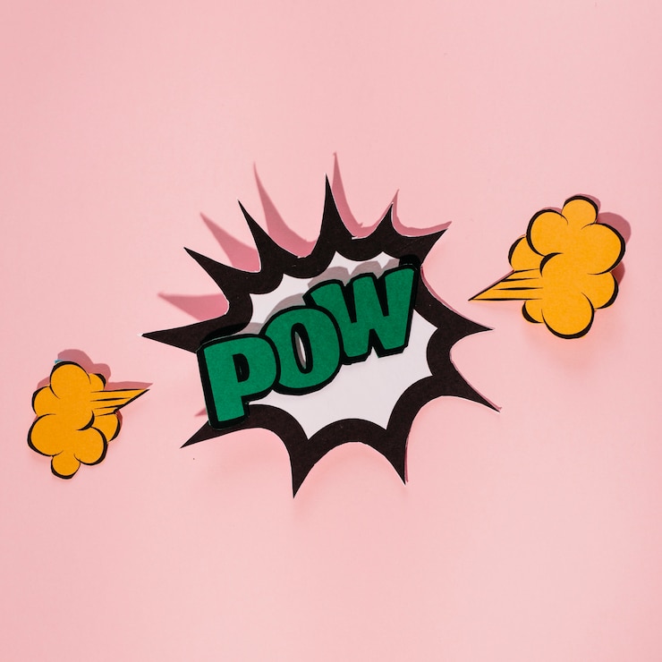 Free Photo explode speech bubble with green pow text against pink background