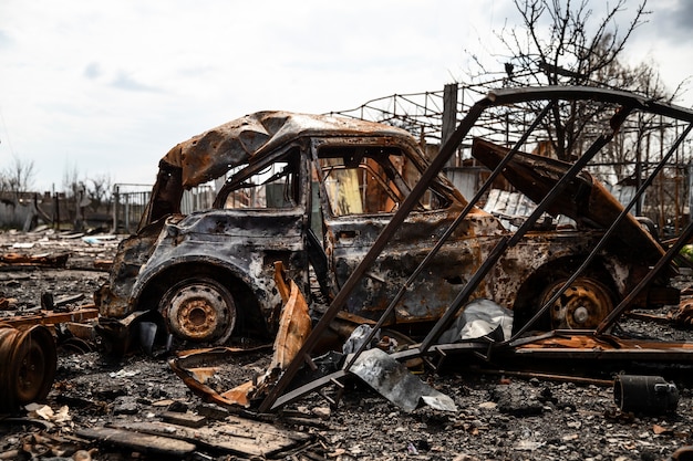 ウクライナで爆発した車のロシアの戦争