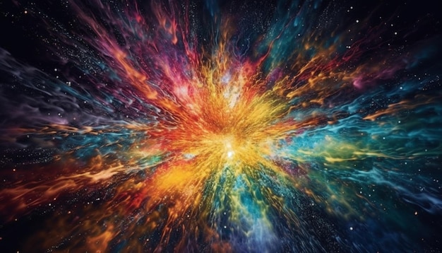 Exploding supernova illuminates vibrant star field in futuristic abstract design generated by AI