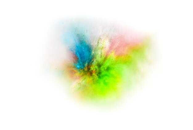 Explosion of colored powder on white background