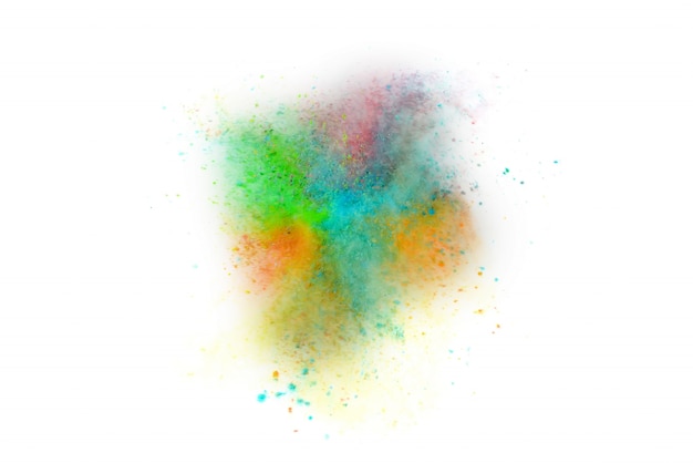 Explosion of colored powder on white background