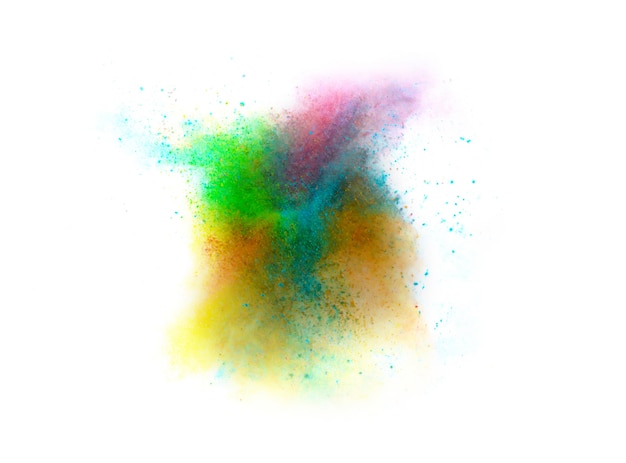 Explosion of colored powder on white background