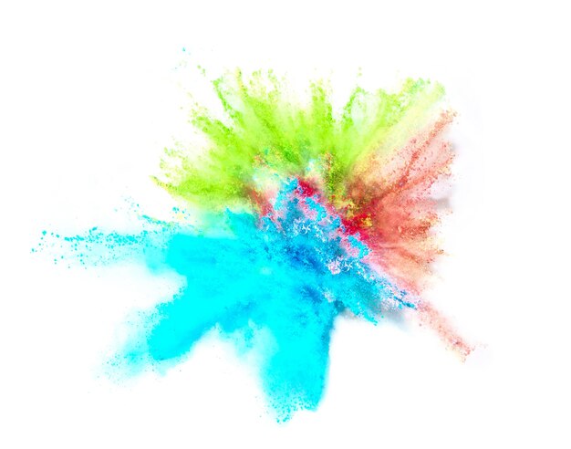 Explosion of colored powder on white background