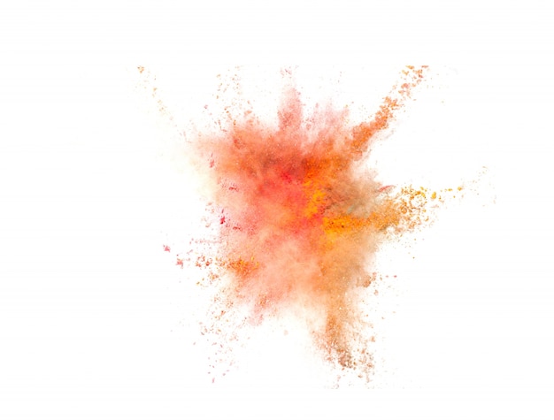 Explosion of colored powder on white background