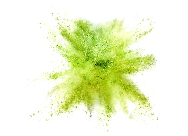 Explosion of colored powder on white background