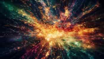 無料写真 爆発的な抽象的なビッグバンが ai によって生成された色とりどりの銀河の背景に点火する