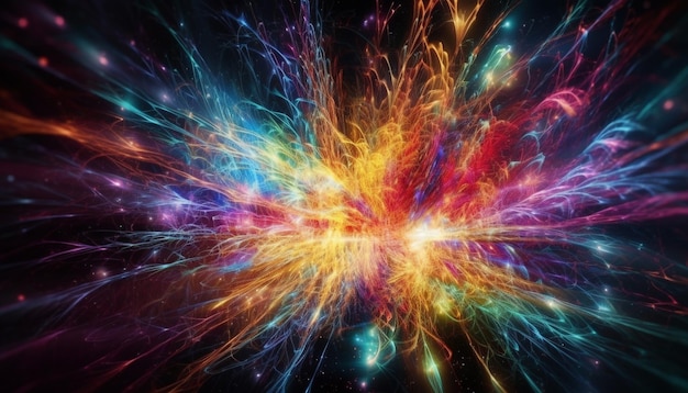 Бесплатное фото Взрывной праздник зажигает яркий разноцветный фон галактики с абстрактными узорами, созданными искусственным интеллектом
